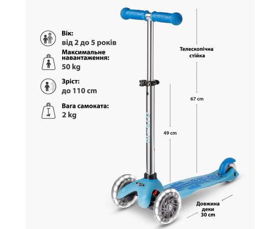 Самокат Micro Mini Deluxe Glow LED Арктичний синій (MMD215), изображение 7 Самокат Micro Mini Deluxe Glow LED Арктичний синій (MMD215), изображение 7
