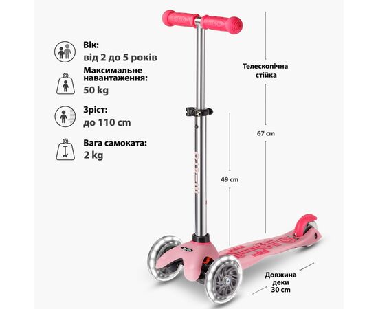 Самокат Micro Mini Deluxe Glow LED Морозний рожевий (MMD217), изображение 8 Самокат Micro Mini Deluxe Glow LED Морозний рожевий (MMD217), изображение 8