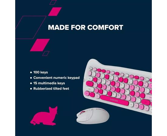 Комплект Canyon HSET-W6 Kitty Edition Wireless UA Pink (CNS-HSETW6PK), изображение 9 Комплект Canyon HSET-W6 Kitty Edition Wireless UA Pink (CNS-HSETW6PK), изображение 9