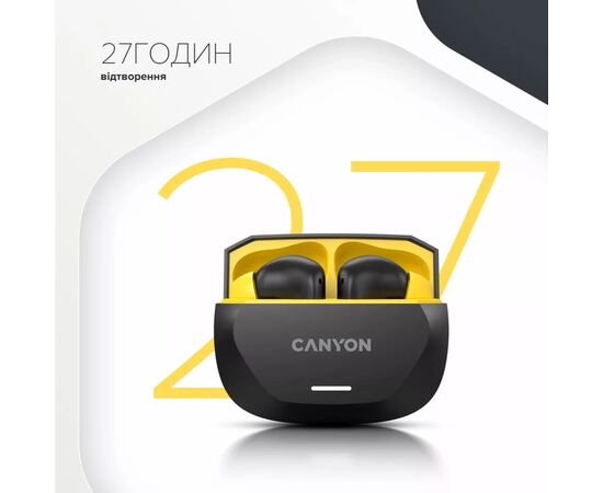 Наушники Canyon Hexagon 7 TWS ANC+ENC Wireless Charge Black/Yellow (CNS-TWS7BY), изображение 7 Наушники Canyon Hexagon 7 TWS ANC+ENC Wireless Charge Black/Yellow (CNS-TWS7BY), изображение 7