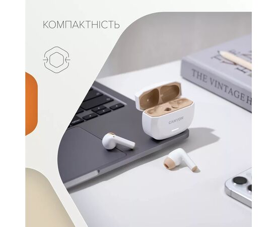 Наушники Canyon Hexagon 7 TWS ANC+ENC Wireless Charge White/Beige (CNS-TWS7WB), изображение 5 Наушники Canyon Hexagon 7 TWS ANC+ENC Wireless Charge White/Beige (CNS-TWS7WB), изображение 5