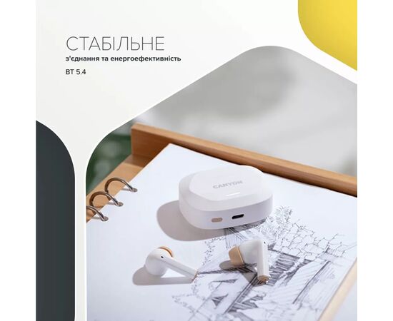 Наушники Canyon Hexagon 7 TWS ANC+ENC Wireless Charge White/Beige (CNS-TWS7WB), изображение 8 Наушники Canyon Hexagon 7 TWS ANC+ENC Wireless Charge White/Beige (CNS-TWS7WB), изображение 8