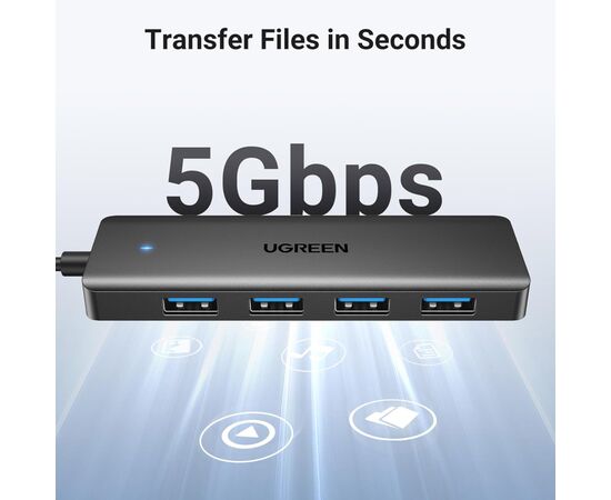 Концентратор Ugreen USB 3.0 to 4хUSB 3.0 0.15m Space Gray CM219 (25851), изображение 3 Концентратор Ugreen USB 3.0 to 4хUSB 3.0 0.15m Space Gray CM219 (25851), изображение 3