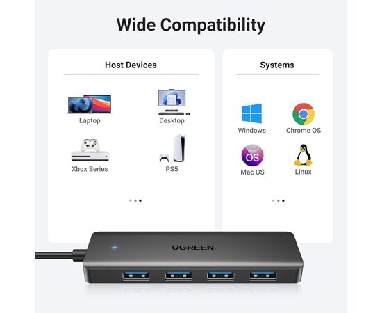 Концентратор Ugreen USB 3.0 to 4хUSB 3.0 0.15m Space Gray CM219 (25851), изображение 5 Концентратор Ugreen USB 3.0 to 4хUSB 3.0 0.15m Space Gray CM219 (25851), изображение 5