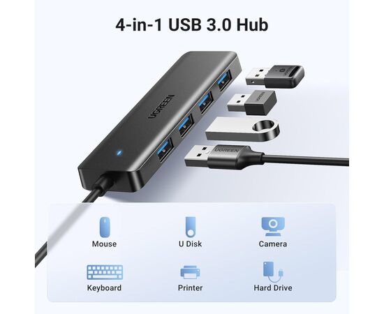 Концентратор Ugreen USB 3.0 to 4хUSB 3.0 1.0m Space Gray CM219 (35574), изображение 2 Концентратор Ugreen USB 3.0 to 4хUSB 3.0 1.0m Space Gray CM219 (35574), изображение 2