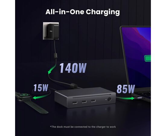 Концентратор Ugreen Thunderbolt 4 to 3xTh.4/3xUSBA 3.2/RJ45 Gigabit/140W ARevodok Max 8-in-1 U708 (25053EU), изображение 5 Концентратор Ugreen Thunderbolt 4 to 3xTh.4/3xUSBA 3.2/RJ45 Gigabit/140W ARevodok Max 8-in-1 U708 (25053EU), изображение 5