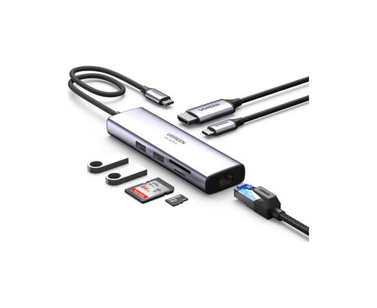 Концентратор Ugreen USB3.1 Type-C to HDMI/USB 3.0x2/RJ45/SD/TF/PD 100W CM512 (60515), изображение 3 Концентратор Ugreen USB3.1 Type-C to HDMI/USB 3.0x2/RJ45/SD/TF/PD 100W CM512 (60515), изображение 3