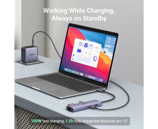 Концентратор Ugreen USB3.1 Type-C to HDMI/USB 3.0x2/RJ45/SD/TF/PD 100W CM512 (60515), изображение 7 Концентратор Ugreen USB3.1 Type-C to HDMI/USB 3.0x2/RJ45/SD/TF/PD 100W CM512 (60515), изображение 7