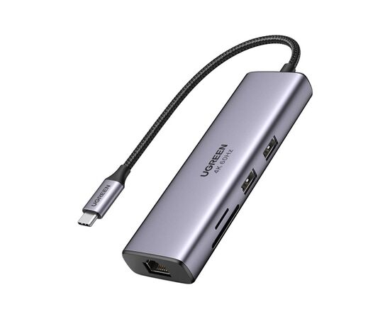 Концентратор Ugreen USB3.1 Type-C to HDMI/USB 3.0x2/RJ45/SD/TF/PD 100W CM512 (60515)