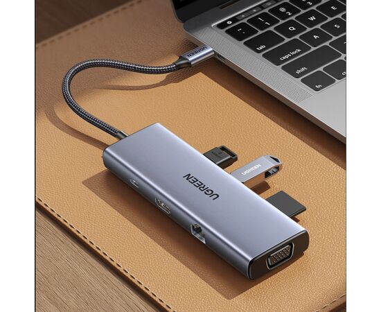Концентратор Ugreen USB3.1 Type-C to HDMI60Hz/VGA/USB 3.0х3/RJ45/SD/TF/PD 100W 9-in-1 CM498 (15600), изображение 4 Концентратор Ugreen USB3.1 Type-C to HDMI60Hz/VGA/USB 3.0х3/RJ45/SD/TF/PD 100W 9-in-1 CM498 (15600), изображение 4