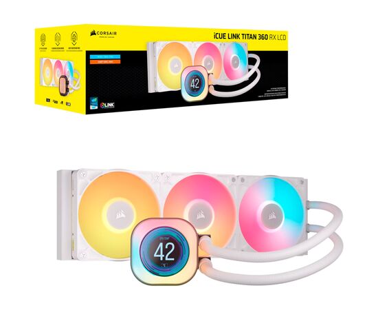 Система жидкостного охлаждения Corsair iCUE LINK TITAN 360 RX LCD White AIO (CW-9061026-WW), изображение 6 Система жидкостного охлаждения Corsair iCUE LINK TITAN 360 RX LCD White AIO (CW-9061026-WW), изображение 6