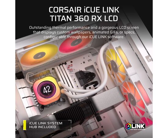Система жидкостного охлаждения Corsair iCUE LINK TITAN 360 RX LCD White AIO (CW-9061026-WW), изображение 7 Система жидкостного охлаждения Corsair iCUE LINK TITAN 360 RX LCD White AIO (CW-9061026-WW), изображение 7