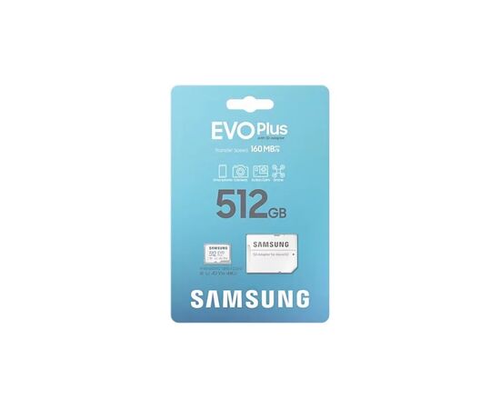 Карта памяти Samsung 512 GB microSDXC Class 10 UHS-I U3 V30 A2 EVO Plus+SD Adapte (MB-MC512SA/EU), изображение 8 Карта памяти Samsung 512 GB microSDXC Class 10 UHS-I U3 V30 A2 EVO Plus+SD Adapte (MB-MC512SA/EU), изображение 8