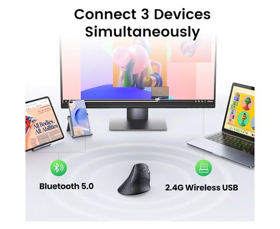 Мышка Ugreen MU008 Vertical Wireless Black (25444), изображение 9 Мышка Ugreen MU008 Vertical Wireless Black (25444), изображение 9