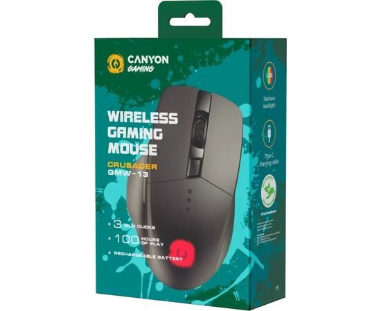 Мышка Canyon Crusader GMW-13 RGB Wireless Black (CND-SGMW13), изображение 6 Мышка Canyon Crusader GMW-13 RGB Wireless Black (CND-SGMW13), изображение 6