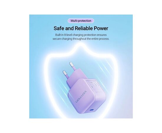 Зарядное устройство Vention 1xUSB-C 20W PD3.0/QC3.0 Purple (FEJV0-EU), изображение 2 Зарядное устройство Vention 1xUSB-C 20W PD3.0/QC3.0 Purple (FEJV0-EU), изображение 2