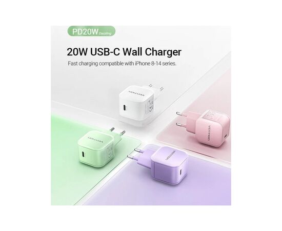 Зарядное устройство Vention 1xUSB-C 20W PD3.0/QC3.0 Purple (FEJV0-EU), изображение 4 Зарядное устройство Vention 1xUSB-C 20W PD3.0/QC3.0 Purple (FEJV0-EU), изображение 4