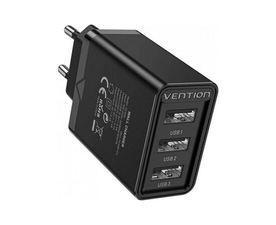 Зарядное устройство Vention 3xUSB A 12W Black (FEAB0-EU), изображение 2 Зарядное устройство Vention 3xUSB A 12W Black (FEAB0-EU), изображение 2