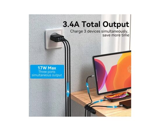 Зарядное устройство Vention 3xUSB A 12W Black (FEAB0-EU), изображение 4 Зарядное устройство Vention 3xUSB A 12W Black (FEAB0-EU), изображение 4