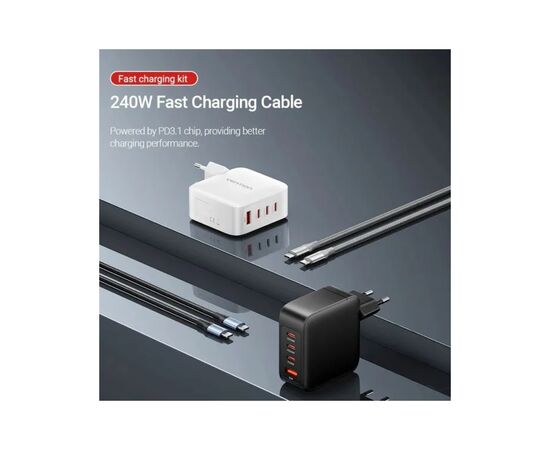 Зарядное устройство Vention 4xUSB 140W (3xUSB-C+USB-A) PD3.1/QC3.0/GaN White (FEIW0-EU), изображение 2 Зарядное устройство Vention 4xUSB 140W (3xUSB-C+USB-A) PD3.1/QC3.0/GaN White (FEIW0-EU), изображение 2