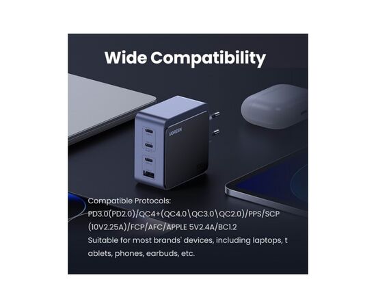 Зарядное устройство Ugreen 4xUSB 100W (3xUSB-C+USB-A) Gan Nexode Fast Charger Grey X565 (35043), изображение 2 Зарядное устройство Ugreen 4xUSB 100W (3xUSB-C+USB-A) Gan Nexode Fast Charger Grey X565 (35043), изображение 2
