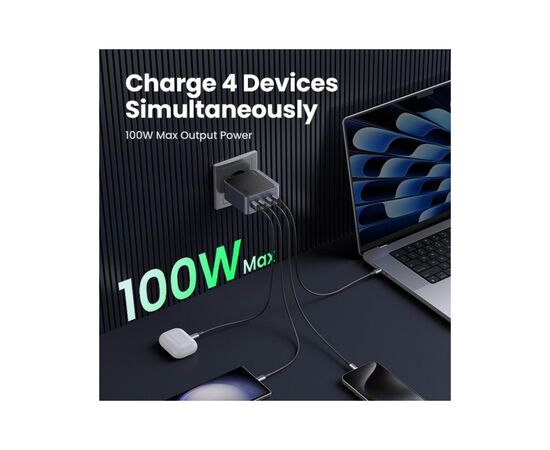 Зарядное устройство Ugreen 4xUSB 100W (3xUSB-C+USB-A) Gan Nexode Fast Charger Grey X565 (35043), изображение 3 Зарядное устройство Ugreen 4xUSB 100W (3xUSB-C+USB-A) Gan Nexode Fast Charger Grey X565 (35043), изображение 3