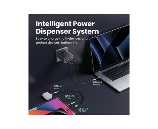Зарядное устройство Ugreen 4xUSB 100W (3xUSB-C+USB-A) Gan Nexode Fast Charger Grey X565 (35043), изображение 4 Зарядное устройство Ugreen 4xUSB 100W (3xUSB-C+USB-A) Gan Nexode Fast Charger Grey X565 (35043), изображение 4