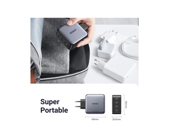 Зарядное устройство Ugreen 4xUSB 100W (3xUSB-C+USB-A) Gan Tech Fast GAN Charger black CD226 (40747), изображение 10 Зарядное устройство Ugreen 4xUSB 100W (3xUSB-C+USB-A) Gan Tech Fast GAN Charger black CD226 (40747), изображение 10