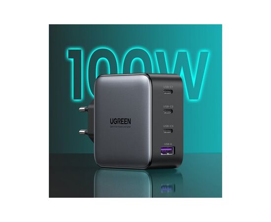 Зарядное устройство Ugreen 4xUSB 100W (3xUSB-C+USB-A) Gan Tech Fast GAN Charger black CD226 (40747), изображение 2 Зарядное устройство Ugreen 4xUSB 100W (3xUSB-C+USB-A) Gan Tech Fast GAN Charger black CD226 (40747), изображение 2