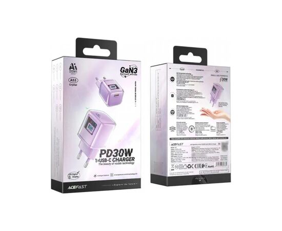 Зарядное устройство Acefast 1xUSB-C 30W Gan A53 Fast Charger alfalfa purple (6974316282365), изображение 6 Зарядное устройство Acefast 1xUSB-C 30W Gan A53 Fast Charger alfalfa purple (6974316282365), изображение 6