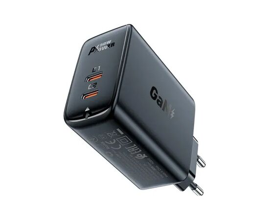 Зарядний пристрій Acefast 2xUSB 50W (USB-C+USB-C) Gan A29 Fast Charger Black (6974316281443)