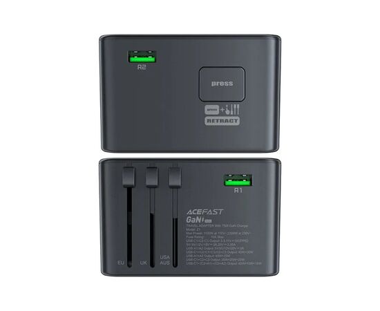 Зарядное устройство Acefast 5xUSB 75W (3xUSB-C + 2xUSB-A) Gan Z1 Fast Charger (6974316282495), изображение 4 Зарядное устройство Acefast 5xUSB 75W (3xUSB-C + 2xUSB-A) Gan Z1 Fast Charger (6974316282495), изображение 4