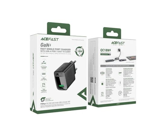 Зарядное устройство Acefast USB-A 20W + Type-C cable A90 Fast Charger Black (6974316280064), изображение 7 Зарядное устройство Acefast USB-A 20W + Type-C cable A90 Fast Charger Black (6974316280064), изображение 7