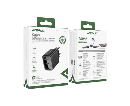Зарядное устройство Acefast USB-C 20W + Type-C cable A82 Fast Charger Black (6974316280057), изображение 6 Зарядное устройство Acefast USB-C 20W + Type-C cable A82 Fast Charger Black (6974316280057), изображение 6