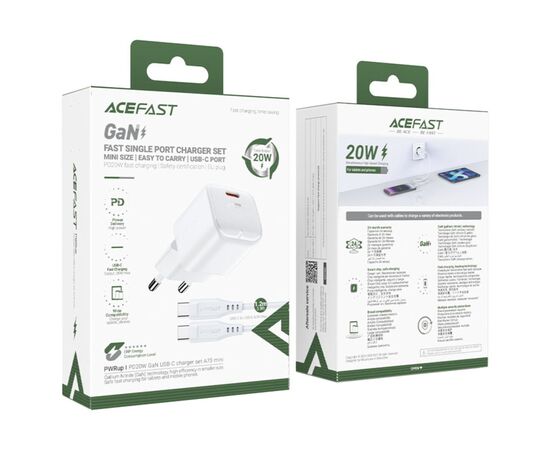 Зарядное устройство Acefast USB-C 30W Gan A77 mini + USB-C cable Fast Charger White (6974316282853), изображение 2 Зарядное устройство Acefast USB-C 30W Gan A77 mini + USB-C cable Fast Charger White (6974316282853), изображение 2