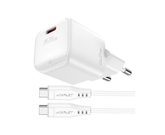 Зарядное устройство Acefast USB-C 30W Gan A77 mini + USB-C cable Fast Charger White (6974316282853)