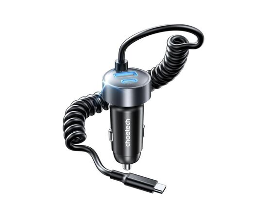 Зарядное устройство Choetech 2xUSB 65W (1xUSB-C+1USB-A) PD 30W with spring Type-C cable 1.2M black (TC0030-BK), изображение 2 Зарядное устройство Choetech 2xUSB 65W (1xUSB-C+1USB-A) PD 30W with spring Type-C cable 1.2M black (TC0030-BK), изображение 2