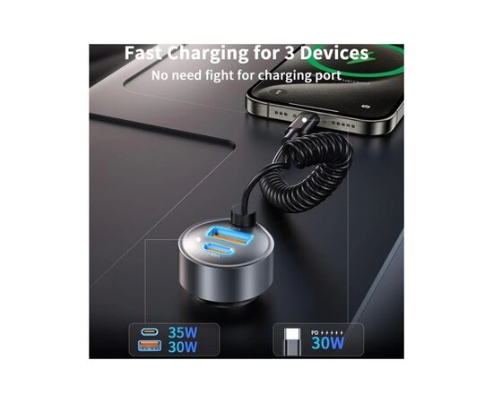 Зарядное устройство Choetech 2xUSB 65W (1xUSB-C+1USB-A) PD 30W with spring Type-C cable 1.2M black (TC0030-BK), изображение 3 Зарядное устройство Choetech 2xUSB 65W (1xUSB-C+1USB-A) PD 30W with spring Type-C cable 1.2M black (TC0030-BK), изображение 3