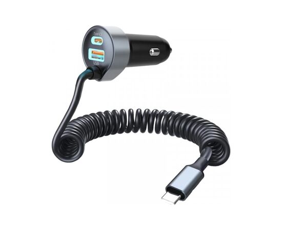 Зарядний пристрій Choetech 2xUSB 65W (1xUSB-C+1USB-A) PD 30W with spring Type-C cable 1.2M black (TC0030-BK)