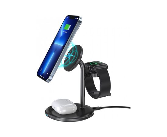 Зарядное устройство Choetech 15W 3-in-1 Magnetic Wireless Fast Charger black (T585-F-101-CCBK), изображение 4 Зарядное устройство Choetech 15W 3-in-1 Magnetic Wireless Fast Charger black (T585-F-101-CCBK), изображение 4