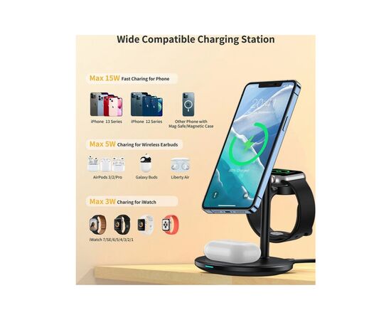 Зарядное устройство Choetech 15W 3-in-1 Magnetic Wireless Fast Charger black (T585-F-101-CCBK), изображение 5 Зарядное устройство Choetech 15W 3-in-1 Magnetic Wireless Fast Charger black (T585-F-101-CCBK), изображение 5