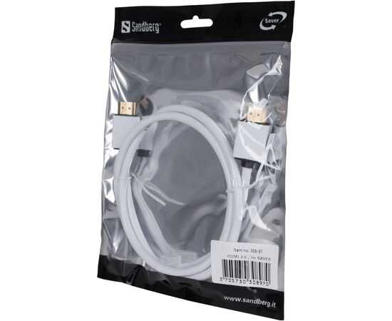 Кабель мультимедийный HDMI to HDMI 1.0m 2.0 white Sandberg (308-97), изображение 2 Кабель мультимедийный HDMI to HDMI 1.0m 2.0 white Sandberg (308-97), изображение 2