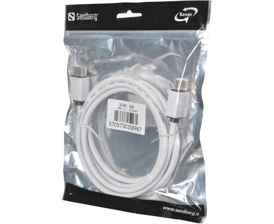Кабель мультимедийный HDMI to HDMI 2.0m 2.0 white Sandberg (308-98), изображение 2 Кабель мультимедийный HDMI to HDMI 2.0m 2.0 white Sandberg (308-98), изображение 2