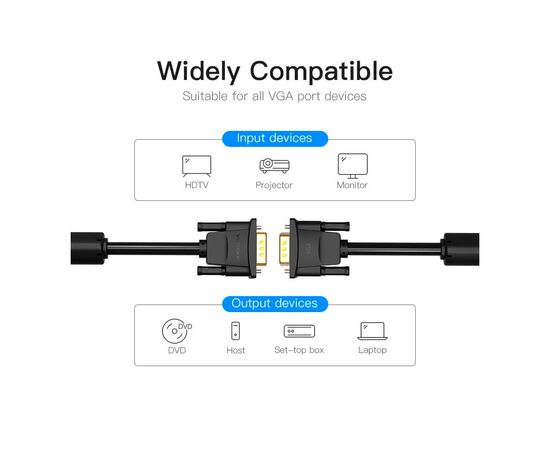 Кабель мультимедийный VGA 8.0m ferrite Vention (DADBK), изображение 12 Кабель мультимедийный VGA 8.0m ferrite Vention (DADBK), изображение 12