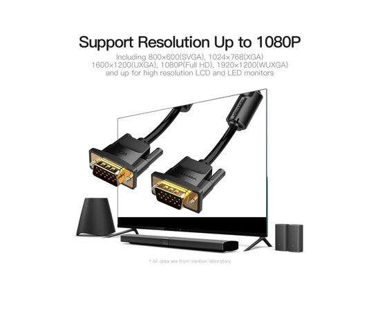 Кабель мультимедийный VGA 8.0m ferrite Vention (DADBK), изображение 3 Кабель мультимедийный VGA 8.0m ferrite Vention (DADBK), изображение 3