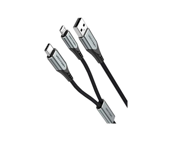 Дата кабель USB 2.0 AM to Micro 5P + Type-C 0.5m Y-Splitter 480Mbps Aluminum Alloy Gray Vention (CQGHD), изображение 2 Дата кабель USB 2.0 AM to Micro 5P + Type-C 0.5m Y-Splitter 480Mbps Aluminum Alloy Gray Vention (CQGHD), изображение 2