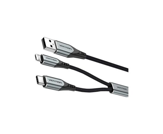 Дата кабель USB 2.0 AM to Micro 5P + Type-C 0.5m Y-Splitter 480Mbps Aluminum Alloy Gray Vention (CQGHD), изображение 3 Дата кабель USB 2.0 AM to Micro 5P + Type-C 0.5m Y-Splitter 480Mbps Aluminum Alloy Gray Vention (CQGHD), изображение 3