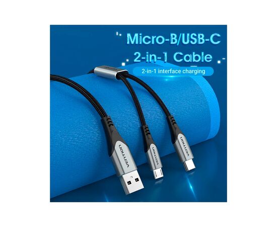 Дата кабель USB 2.0 AM to Micro 5P + Type-C 0.5m Y-Splitter 480Mbps Aluminum Alloy Gray Vention (CQGHD), изображение 4 Дата кабель USB 2.0 AM to Micro 5P + Type-C 0.5m Y-Splitter 480Mbps Aluminum Alloy Gray Vention (CQGHD), изображение 4