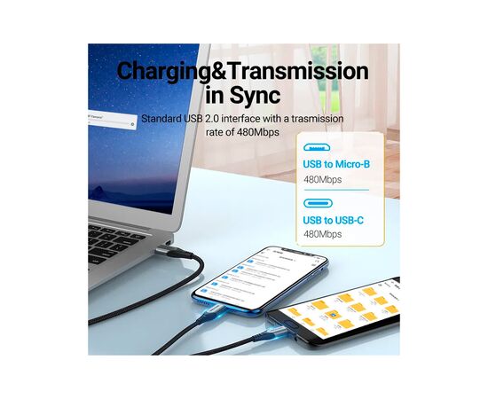 Дата кабель USB 2.0 AM to Micro 5P + Type-C 0.5m Y-Splitter 480Mbps Aluminum Alloy Gray Vention (CQGHD), изображение 5 Дата кабель USB 2.0 AM to Micro 5P + Type-C 0.5m Y-Splitter 480Mbps Aluminum Alloy Gray Vention (CQGHD), изображение 5