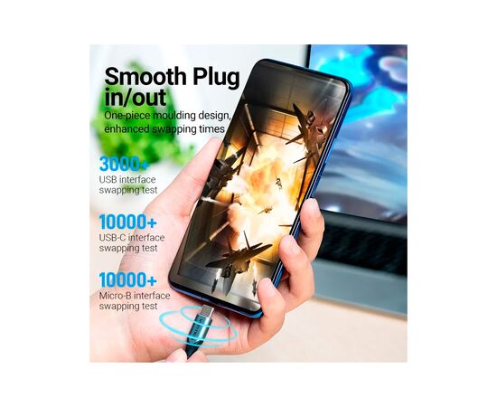 Дата кабель USB 2.0 AM to Micro 5P + Type-C 0.5m Y-Splitter 480Mbps Aluminum Alloy Gray Vention (CQGHD), изображение 6 Дата кабель USB 2.0 AM to Micro 5P + Type-C 0.5m Y-Splitter 480Mbps Aluminum Alloy Gray Vention (CQGHD), изображение 6